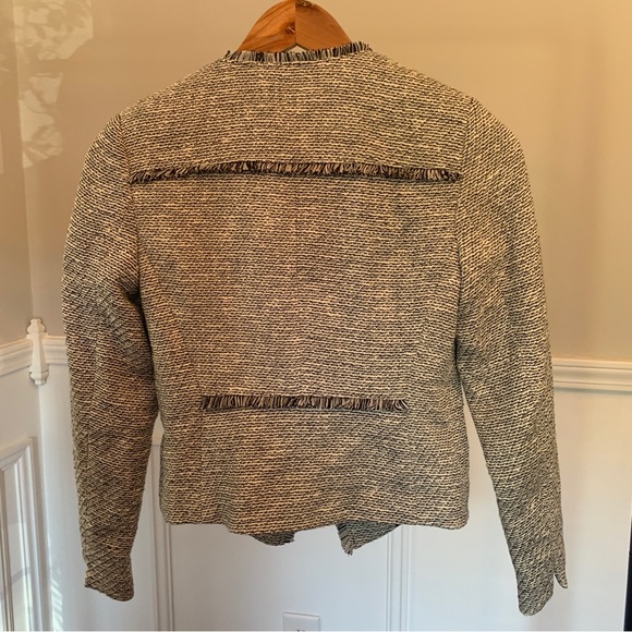 LOFT Black and White Fringe Tweed Open Blazer Jacket Size 00P - Picture 11 of 11